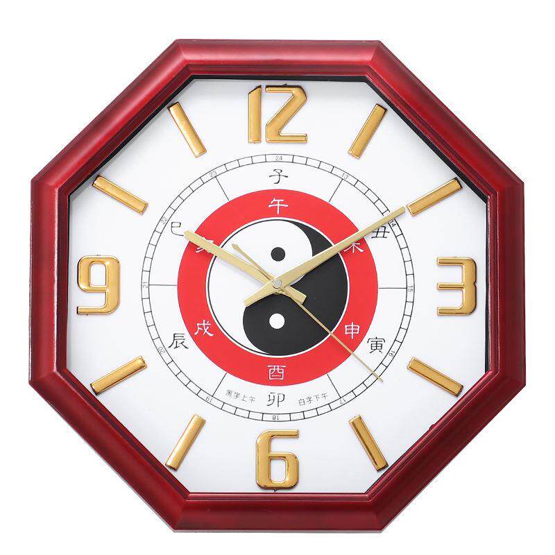 新中式阴阳招财镇太极八角八卦挂钟客厅静音电池钟表罗盘风水钟