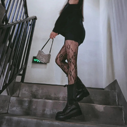 jk大长腿蕾丝丝袜薄款镂空连裤渔网袜美腿白丝复古花藤网袜黑丝袜