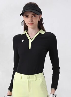高尔夫女装秋冬运动时尚修身显瘦长袖黑色翻领上衣golf百褶裙套装