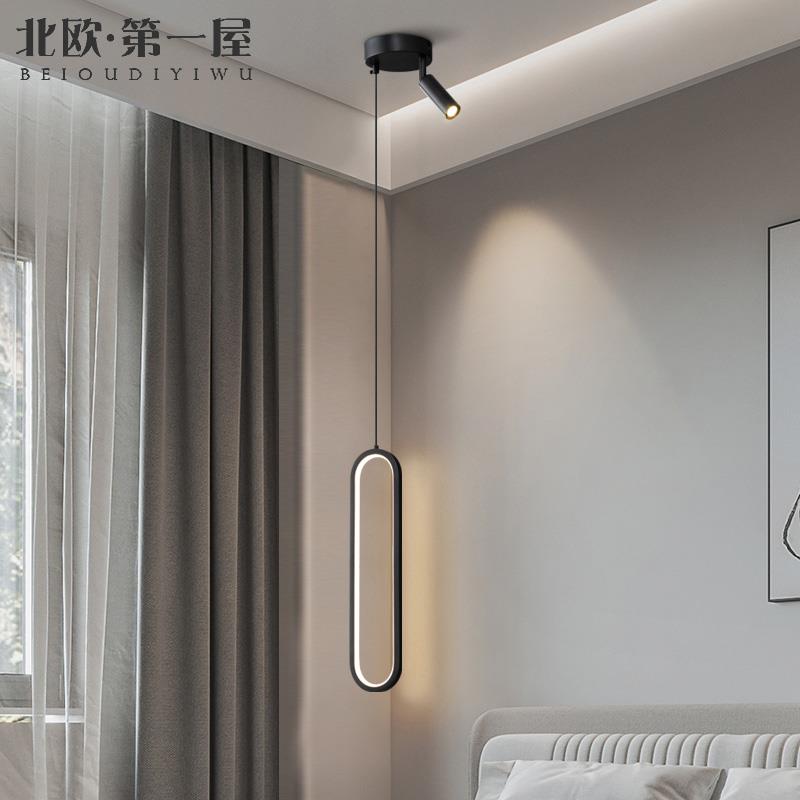 卧室床头吊灯轻奢极简全铜小吊灯房间客厅电视背景墙创意长吊线灯