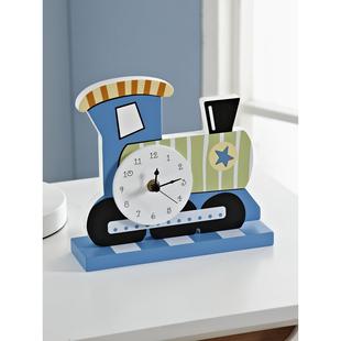 火车头静音时钟儿童房卧室钟表摆件台钟摆台创意床头座钟桌面摆钟