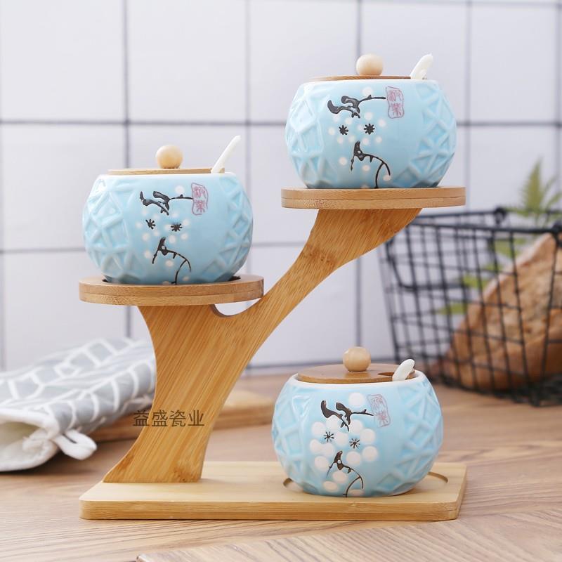 厨房创意陶瓷调味罐套装厨房用品调味盒盐罐调味瓶罐家用三件套