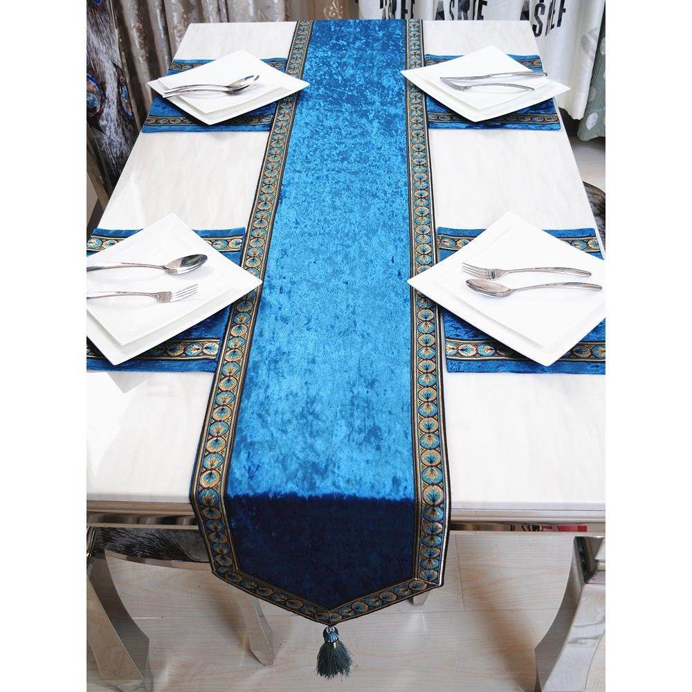 孔雀蓝新中式餐桌茶几桌旗餐边柜电视柜轻奢盖布斗柜玄关柜盖巾,居家布艺,桌旗,淘宝优惠券,粉丝福利购,淘宝优惠卷