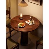 北美黑胡桃木圆形餐桌椅组合法式 覆古家用小户型1m实木圆桌柿杏屋