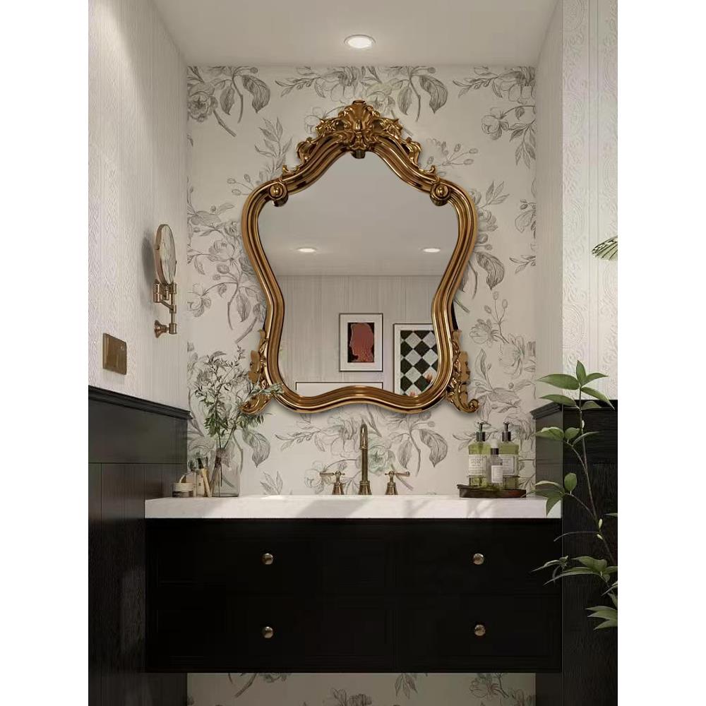 欧式洗漱镜雕花艺术装饰家用卧室壁挂化妆镜梳妆台镜子浴室镜覆古