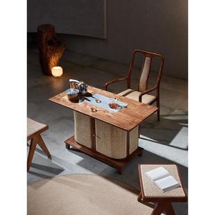 实木藤编茶桌椅小型茶功夫桌阳台小茶台新中式 禅意喝茶桌椅组合家