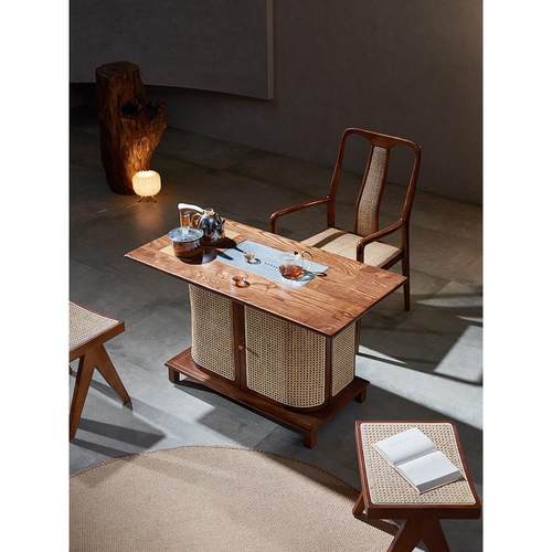 实木藤编茶桌椅小型茶功夫桌阳台小茶台新中式禅意喝茶桌椅组合家