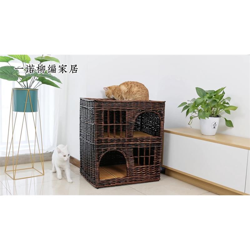 四季通用柳编猫窝藤编猫床柳编双层别墅式宠物窝猫房子可拆洗猫舍