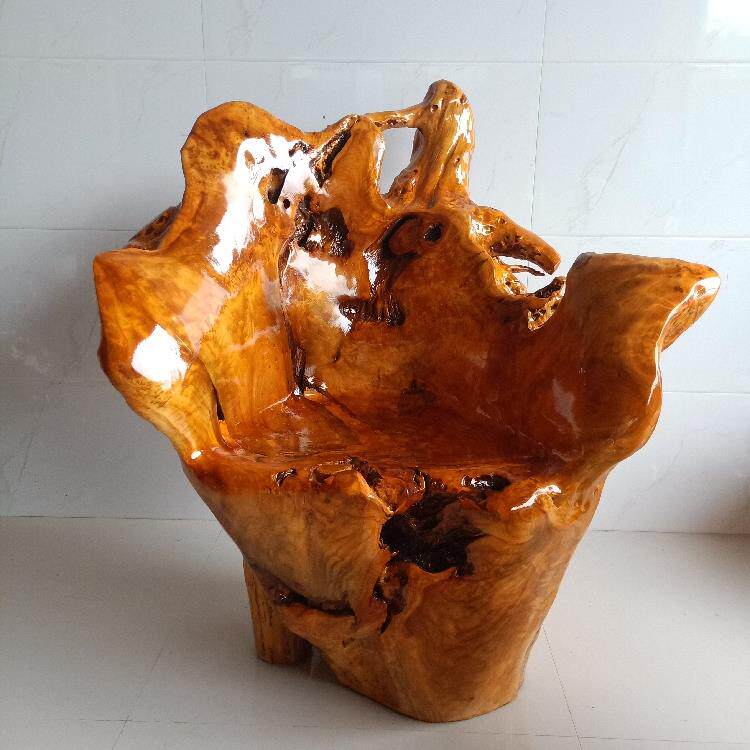 原木根雕茶台靠背椅木头凳子大板主人椅实木树根转椅子树桩民宿圆