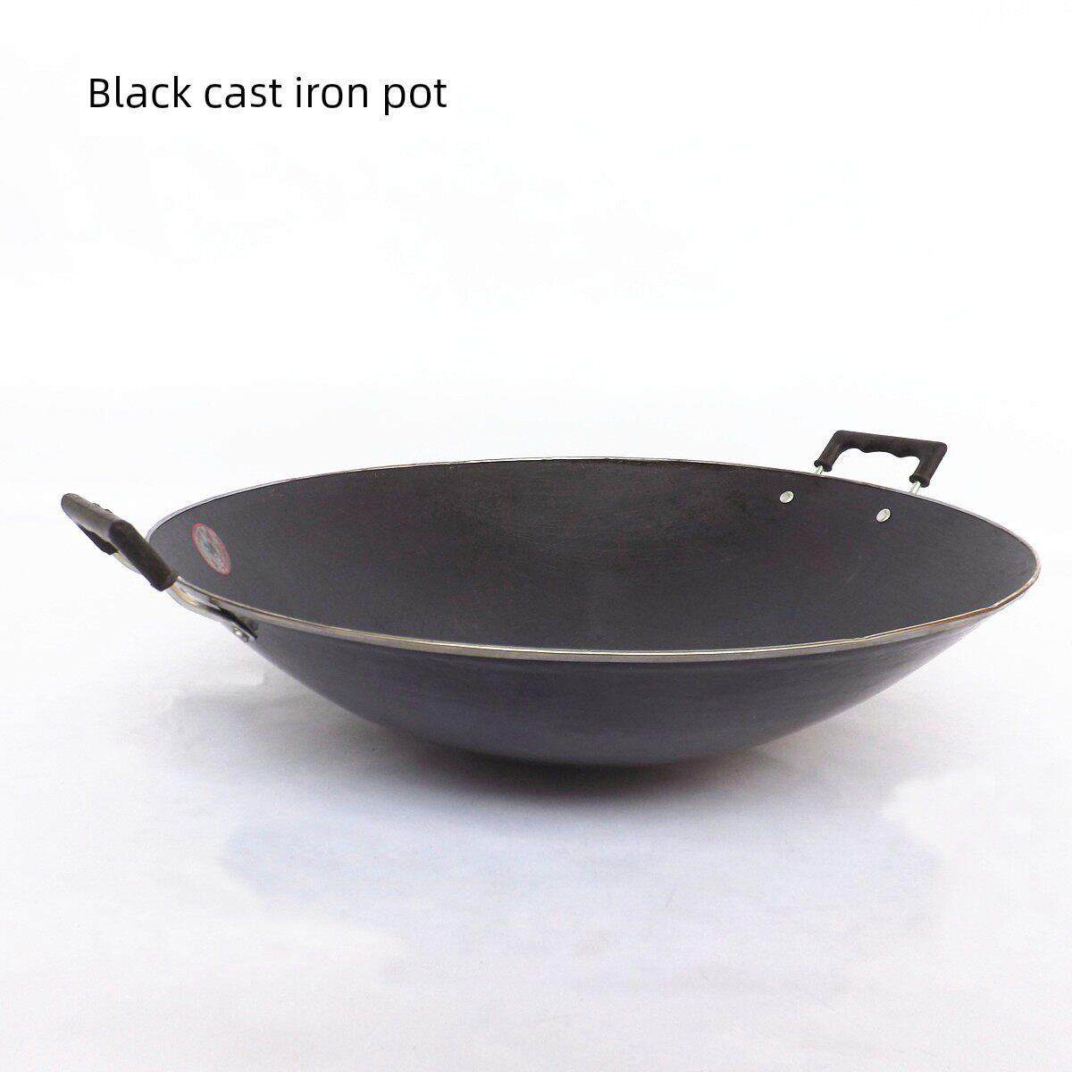 包邮铸铁锅炒锅加厚双耳带盖圆底铁皮锅传统家用健康生铁锅炒菜锅