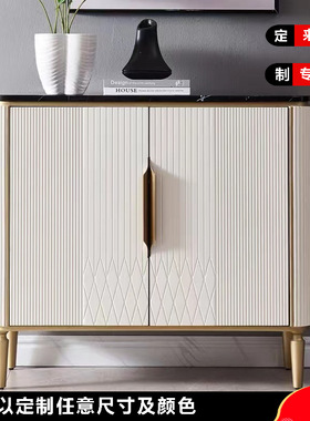 欧式轻奢玄关柜客厅入户大理石双门装饰柜白色餐厅餐边柜进门鞋柜