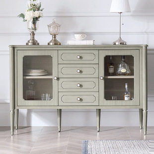 美式 轻奢实木餐边柜现代简约餐厅储物柜收纳柜家用碗柜茶水柜橱柜