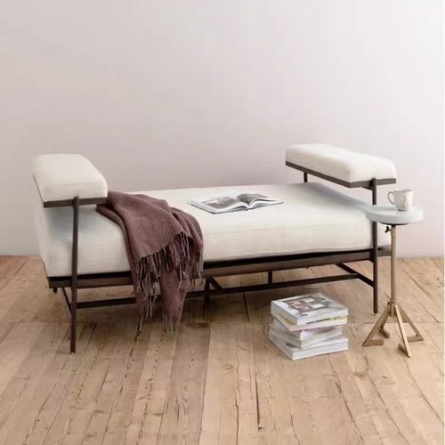 现代简约风家用客厅长条凳休息沙发凳新款中式金属实木卧室床尾凳