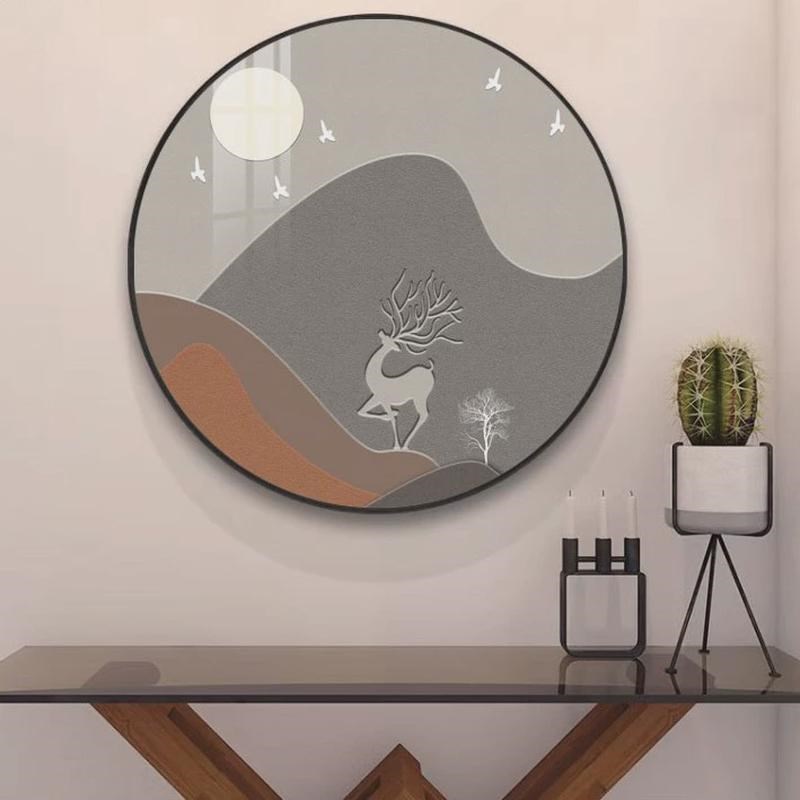新中式圆形画框装饰画荷t花九鱼图卧室餐厅书房挂画入户玄关壁画图片
