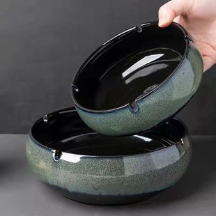 陶瓷烟灰缸创意办公室家用中式 复古摆件潮流茶桌 客厅茶几大号个性
