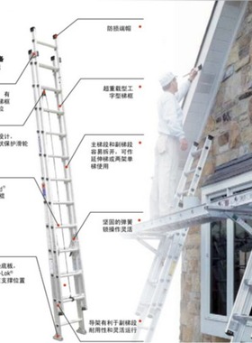 WERNER/稳耐   D1532-2  铝合金2节延伸梯工程梯家用梯
