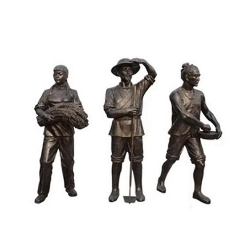 农耕主题雕塑玻璃钢仿铜人摆件农耕文化园林景观农村民俗雕塑