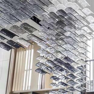 艺术酒店非标工程灯新中式宴会堂玻璃大吊灯大堂琉璃瓦片吊灯