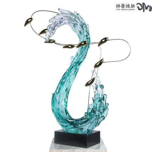 透明树脂浪花雕塑摆件酒店大堂玄关样板房软装家居工艺品创意镂空