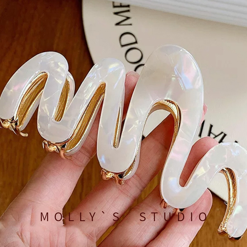 高级感波浪金属醋酸发夹2024新款气质大号鲨鱼夹发量多盘发头饰