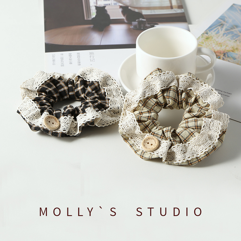 ins风高颜值英伦学院风蕾丝大肠圈复古甜美气质少女发圈发饰发绳