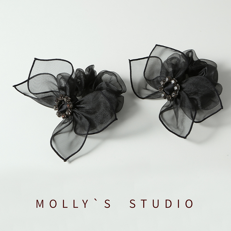 韩国网红圆钻欧根纱蝴蝶结肠圈2024新款时尚气质高级头绳发饰皮筋