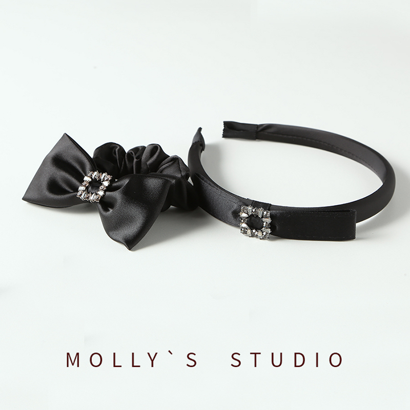 高端气质缎面方钻蝴蝶结发圈发箍2024新款百搭女后脑勺高马尾发饰