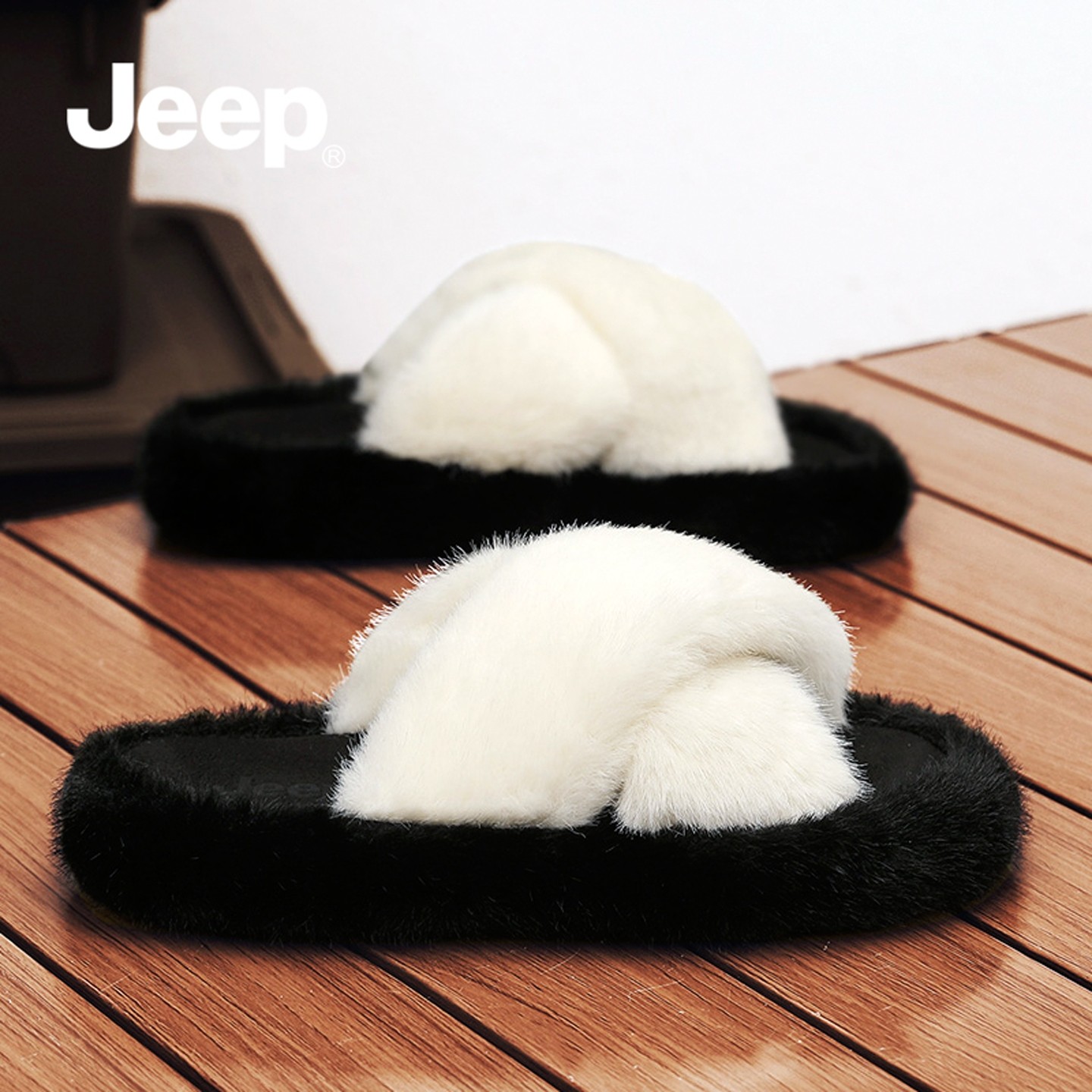 JEEP毛毛拖鞋女冬季外穿2025新款毛绒鞋超火毛拖厚底毛茸茸毛棉拖