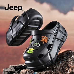 女夏厚底增高凉鞋 外穿2025新款 拖鞋 沙滩凉拖鞋 女款 JEEP洞洞鞋 夏季