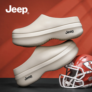 JEEP厨师鞋男冬外穿2025新款厚底勃肯半拖女冬季包头男款洞洞拖鞋