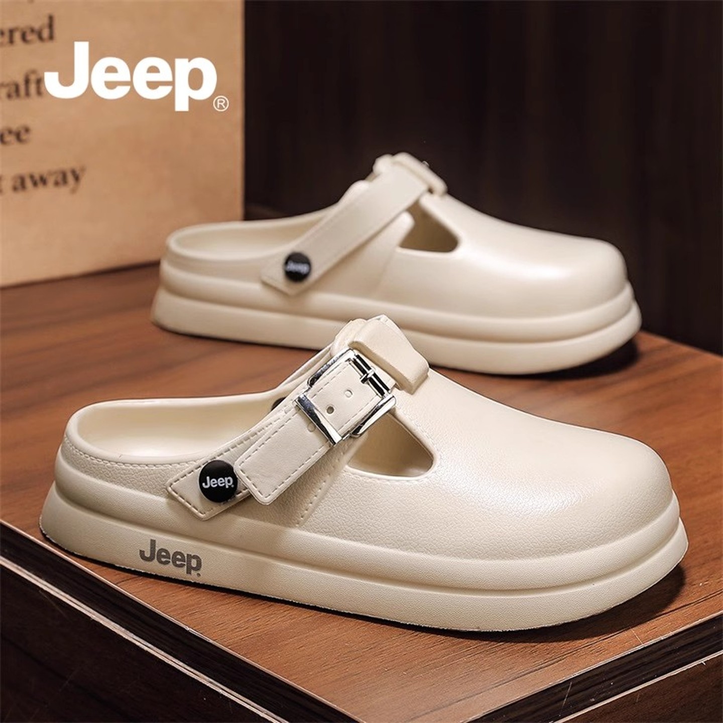 JEEP女鞋勃肯鞋女冬外穿2025新款拖鞋女款包头半拖冬季厚底洞洞鞋,女鞋,包头拖,淘宝优惠券,粉丝福利购,淘宝优惠卷