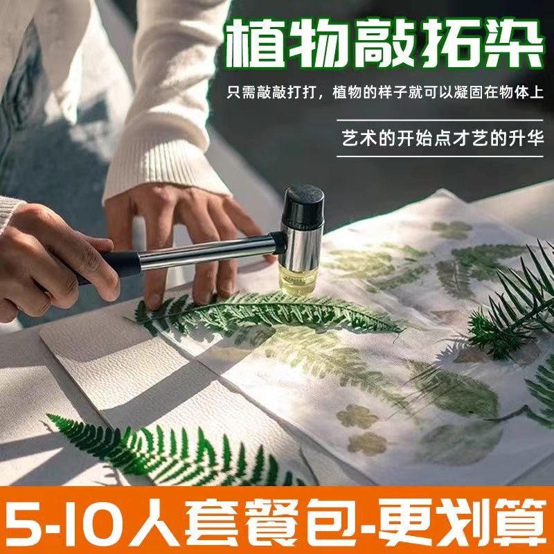 儿童植物树叶拓印工具材料包幼儿园手工拓染植物染锤染套装T恤diy
