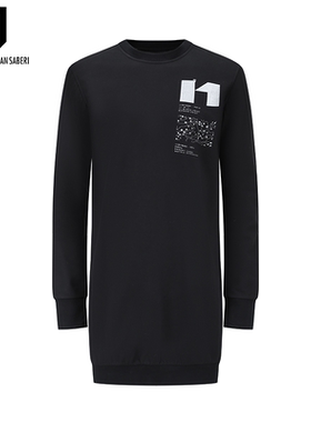 长款圆领长袖套头衫黑色混纺11BYBBS CR2B 1229 BLACK REMIX