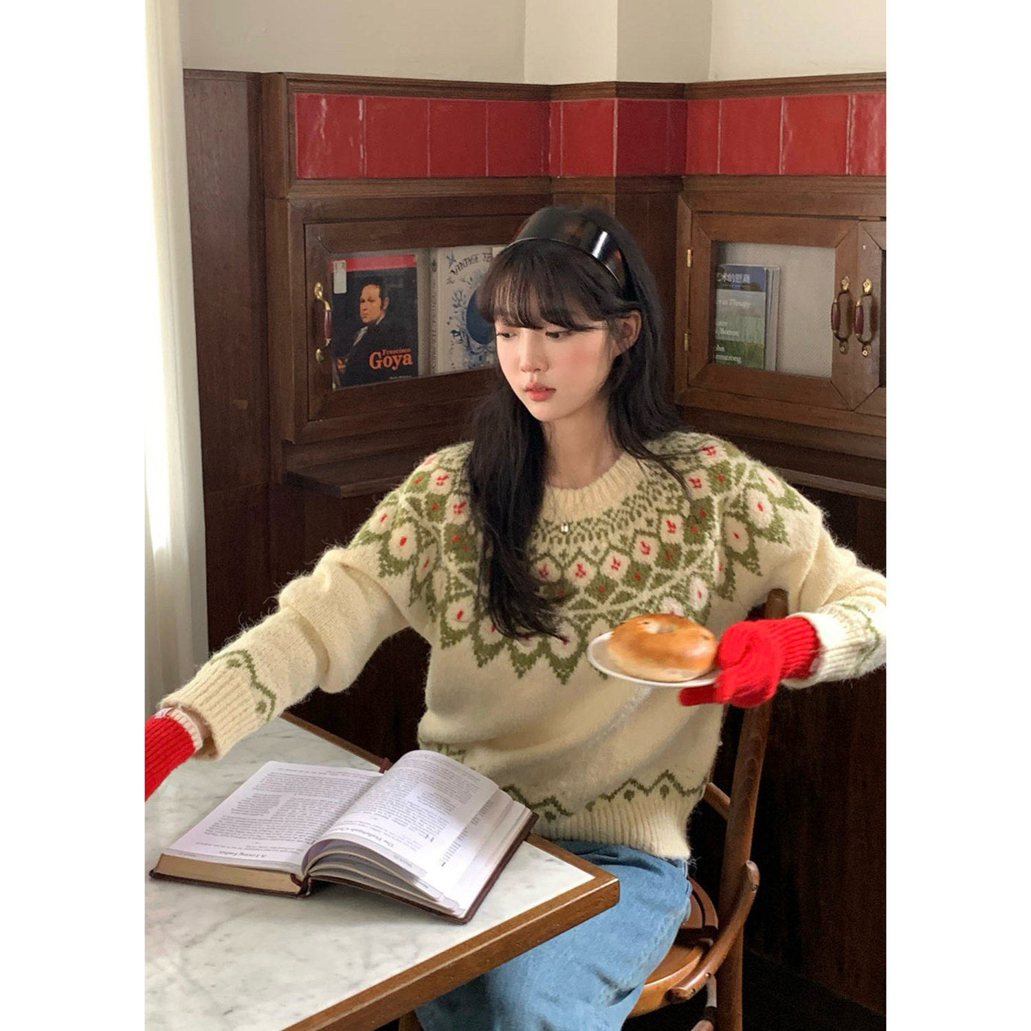 范雯雯 26/ww 挪威森林 韩系费尔岛提花毛衣女冬复古圆领上衣