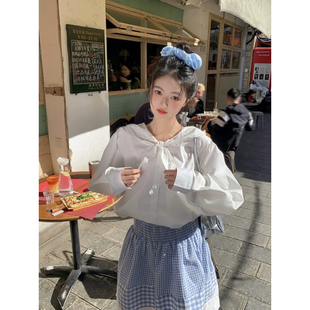 范雯雯 白茶小调 温柔韩版长袖白衬衫女秋季学院少女风宽松上衣