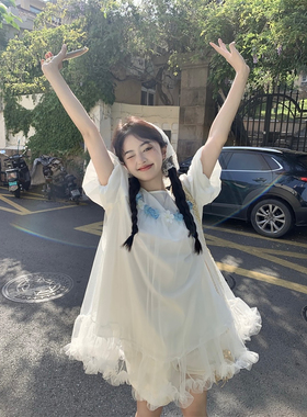 范雯雯 23/ww 浪吻花信 立体花朵甜美网纱连衣裙女春季少女风短裙
