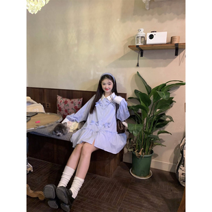 甜美蝴蝶结长袖 范雯雯 连衣裙女夏季 海风轻语 裙子 拼接娃娃领衬衫
