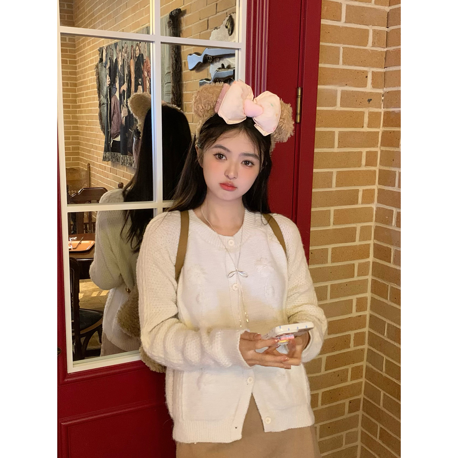 奶糖花园麻花纯色圆领毛衣开衫