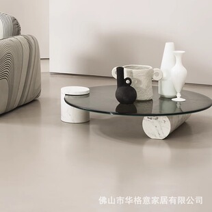 BAXTER VERRE PARTICULIER意式极简设计师天然大理石水纹玻璃茶几