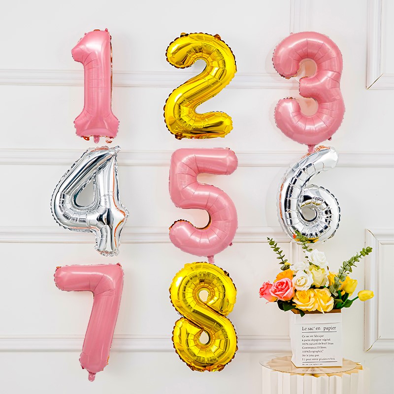 16寸金银玫瑰金色数字铝膜气球