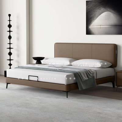 现代简约超薄真皮床意式极简1.8高端主卧婚床1.5轻奢小户型储物床