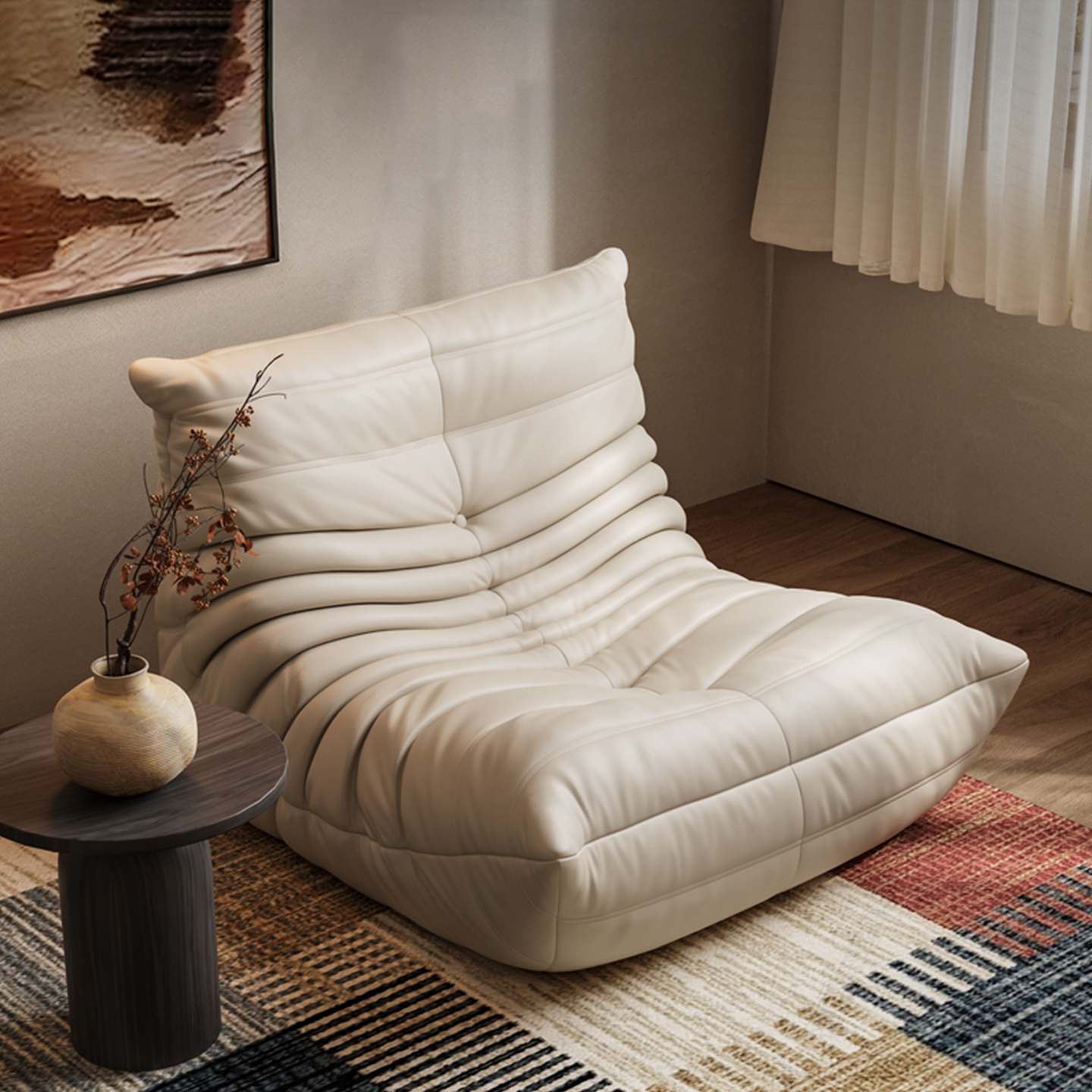 毛毛虫奶油风小户型懒人沙发