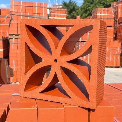 陶瓷花窗中式古建背景墙户外壁砖朱砂红瓦窗彷古陶土紫砂花窗