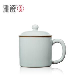汝窑个人杯tuf4雅瓷汝窑养正个人单个中式 瓷茶杯带盖杯办公室陶瓷