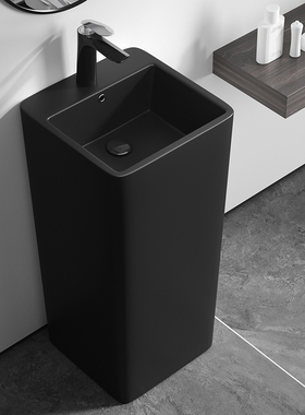 哑光立柱盆落地式洗脸盆橙色陶瓷盆红色洗手盆小号连.体盆一体柱