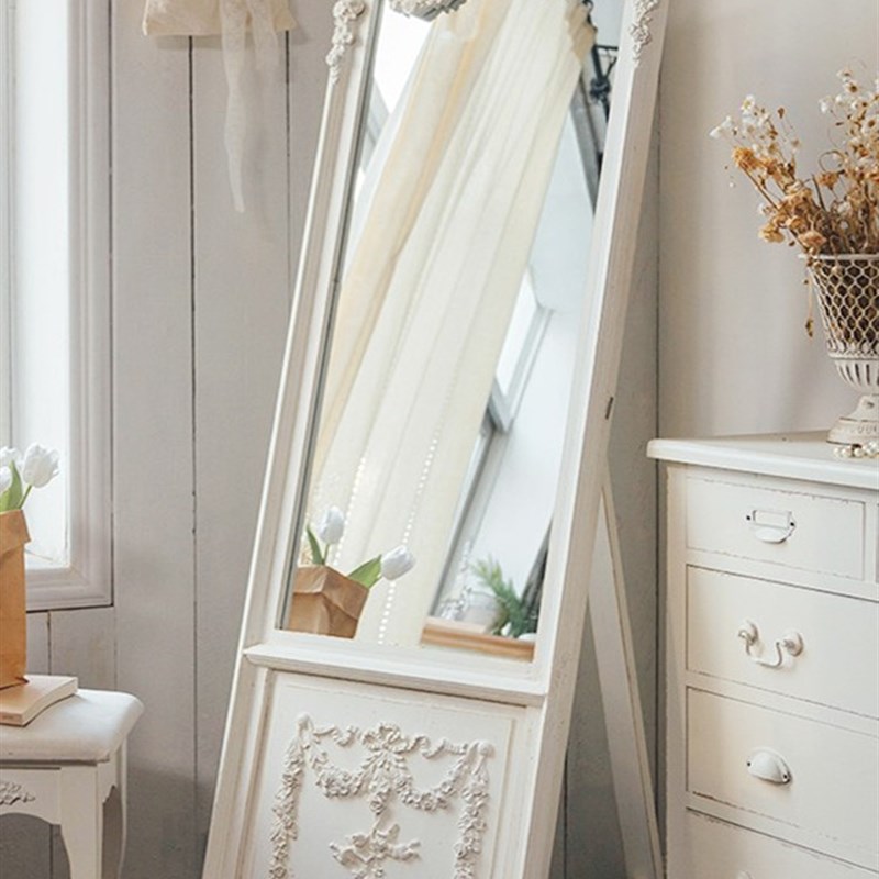 全身镜穿衣镜家用k落地镜法式复古做旧雕花大镜子卧室化妆镜试衣