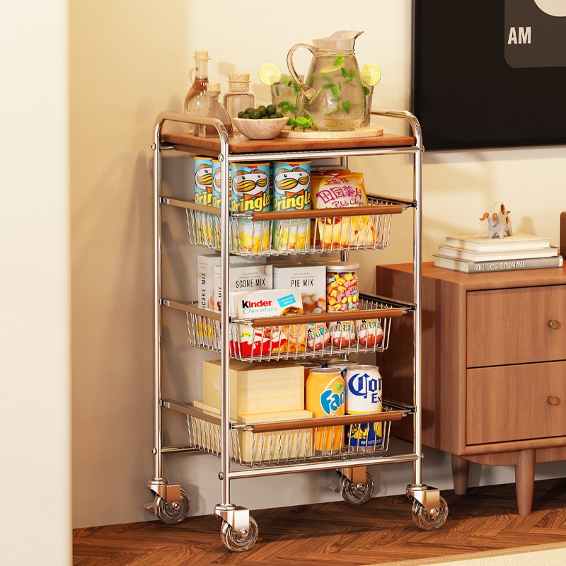 中古小推车客厅移动零食收纳架家用复F古厨房蔬菜墙架子置物架落