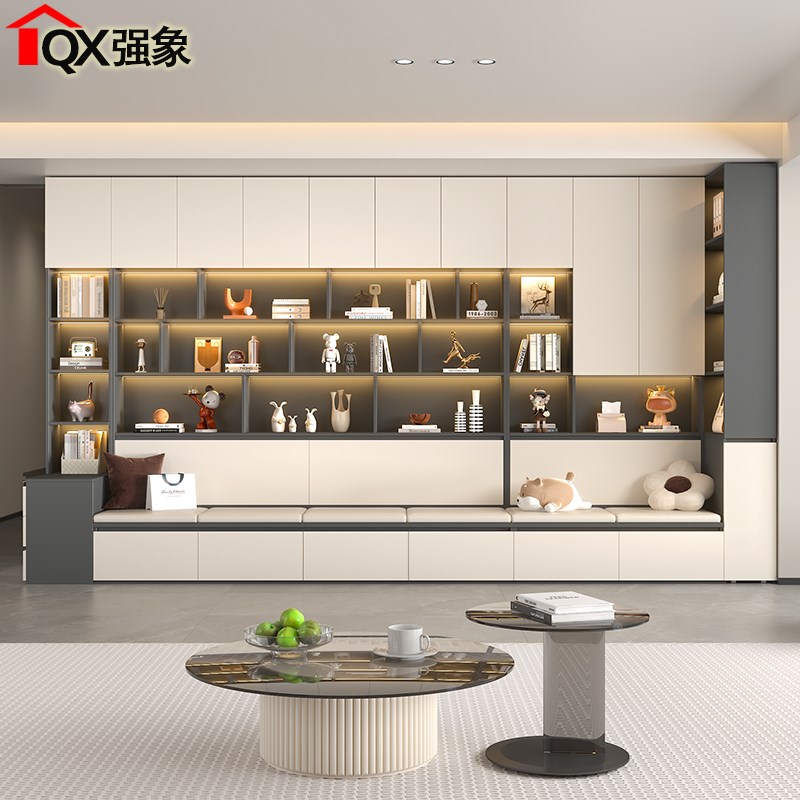 定制去客厅化书柜l卡座书架一体满墙到顶背景墙柜展示柜收纳柜F64