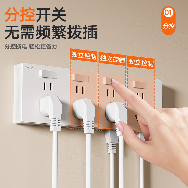 86型扩展式插i座厨房拓展多功能转换器原位替换插排带开关轨道插