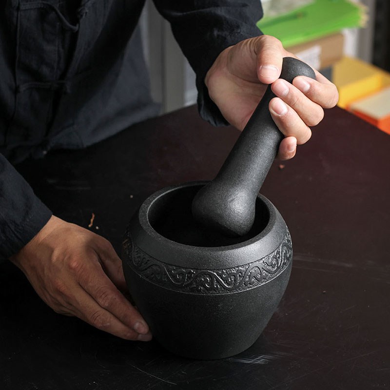 乌金石石臼捣蒜器宝宝辅食食物研磨E石臼器蒜臼子捣药罐石盅厨具